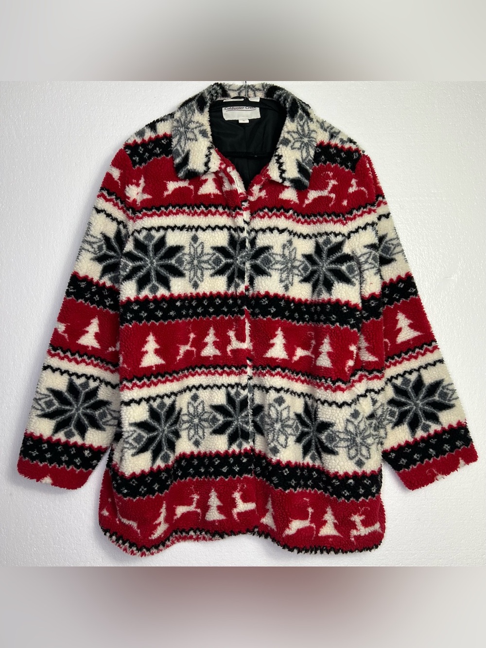 Coldwater Creek Nordic Fair Isle Snowflake Fleece Winter Coat  size XL great con